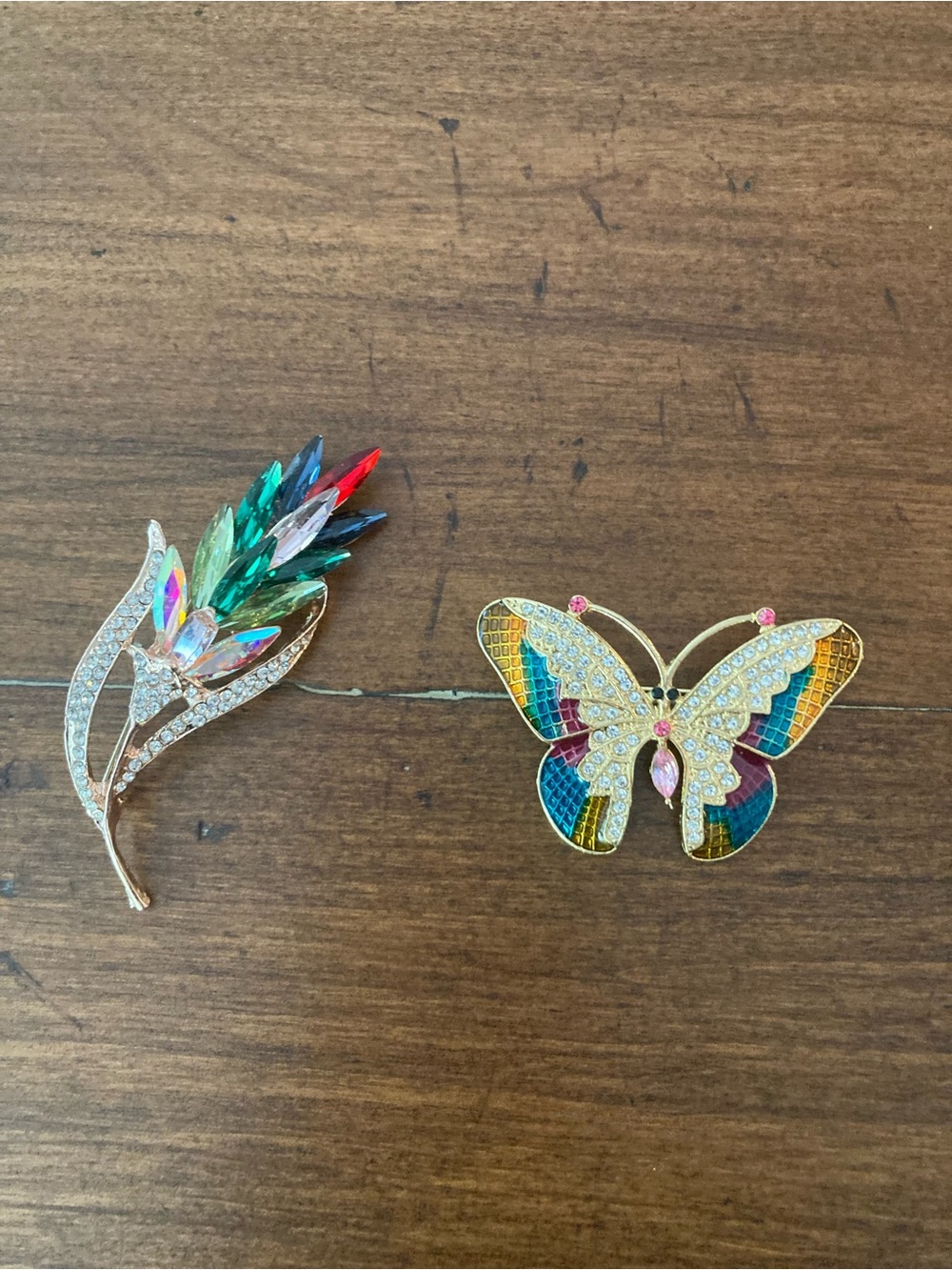 Colorful Crystal Butterfly and Floral Brooch Set - Multicolor Accent for Women